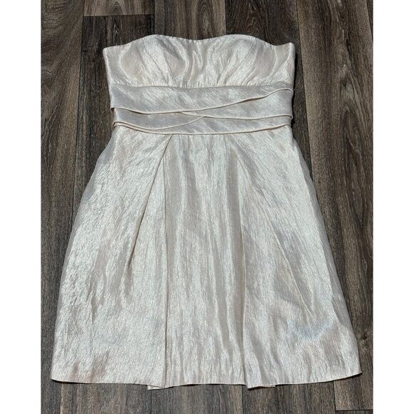 MAX AND CLEO CHAMPAGNE BEIGE PARTY STRAPLESS DRESS WOMENS SIZE 12 POCKETS LINED - Picture 2 of 10